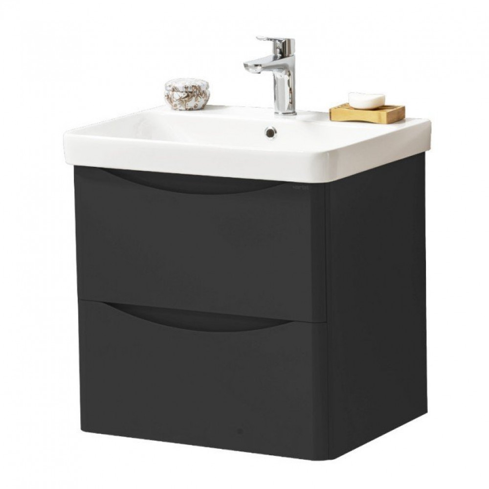 Kartell Cayo 600mm Wall Mounted 2 Drawer Unit & Ceramic Basin - Anthracite