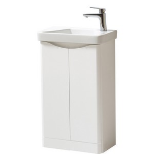 Kartell Arc 500mm Floor Standing Two Door Cloakroom Unit and Ceramic Basin Gloss White