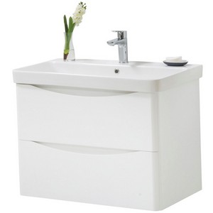 Kartell Arc 800mm Wall Mounted Two Drawer Unit and Ceramic Basin Gloss White