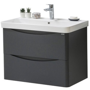 Kartell Arc 800mm Wall Mounted Two Drawer Unit and Ceramic Basin Matt Graphite