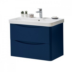 Kartell Cayo 800mm Wall Mounted 2 Drawer Unit and Ceramic Basin in Indigo Blue