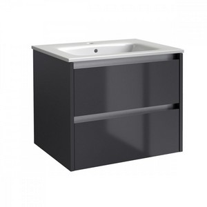 Kartell City 600mm Wall Mounted Vanity Unit in Storm Grey Gloss with Ceramic Basin