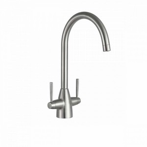 Kartell Dual Lever Kitchen Sink Mixer Tap - Brushed Steel