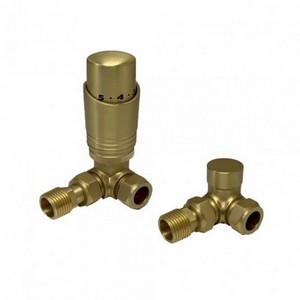Kartell K-Design Brushed Brass Corner Thermostatic Radiator Valves Twin Pack