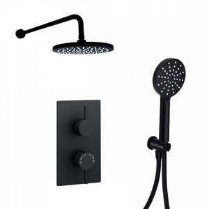 Kartell Nero Round Concealed Shower with Handshower and Overhead Drencher