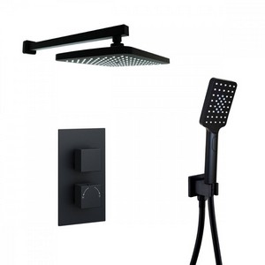 Kartell Nero Square Concealed Shower with Handshower and Overhead Drencher