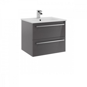 Kartell Purity 600mm Wall Mounted 2 Drawer Unit & Ceramic Basin - Storm Grey Gloss