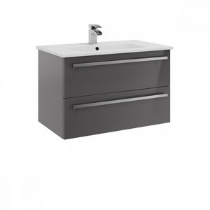 Kartell Purity 800mm Wall Mounted 2 Drawer Unit & Ceramic Basin - Storm Grey Gloss