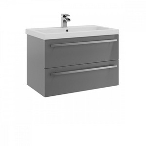 Kartell Purity 800mm Wall Mounted 2 Drawer Unit & Mid-Depth Ceramic Basin - Storm Grey Gloss